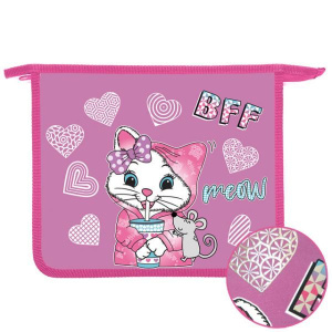 Папка д/тетрад. А5 (240*205*40) 1отд. молния сверху, пластик, фольга "Кошечка"