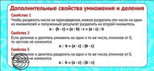 Карточка-шпаргалка. Дополнительные свойства умножения и деления