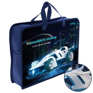 Папка А4 (340*245*75) с ручками, молния, пластик, фольга "Silver car" диз.с двух сторон