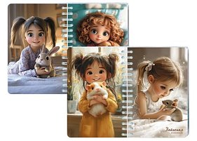 Блокнот-перевертыш А6  80л гребень "Девочки и зверята" кл.