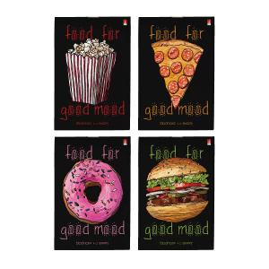 Блокнот А6  40л скоба "Food in black" клетка, ассорти