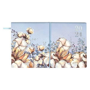 Планинг дат. 2024г, 175*105мм  64л., кож.зам., мягк.пер. "Хлопок" тисн.фольгой, ляссе