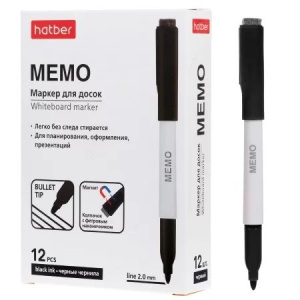 Маркер Hatber. Memo  для белой доски 2мм черный