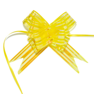 Бант подарочный затягивающийся  10см*30мм, 46см с органзой и перламутром, ЖЕЛТЫЙ 10шт/уп