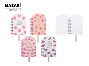 Блокнот FRUIT ICE CREAM 8х12см 50л спираль, с шар.ручкой, внутр.блок линованный, ассорти 4 диз.