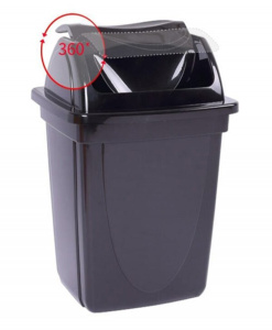 Корзина для мусора цельная 12л чёрная, с вращающейся крышкой