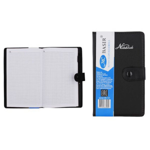 Записная книжка 102*171мм  80л. кожзам "Черная" кл., на кнопке с ручкой