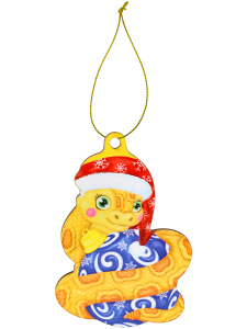 Подвесное украшение 11см Символ года "Змея на ёлочном шаре" дерево