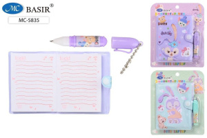 Блокнот  А7 клеевой кор. "Заяц и друзья" лин, на кнопке + ручка