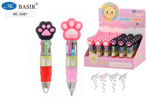 Ручка шар. многоцв. 4-х цветная, мини "Лапки" 0,5мм