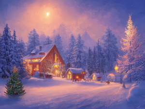 Живопись по номерам с акрилом 40*50см "Снежный пейзаж"