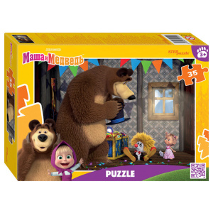 Пазлы   35 элементов  330*230мм.  "Маша и Медведь (нов.)" (Анимаккорд)
