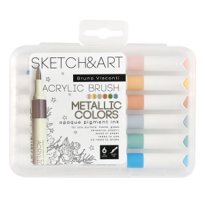 НАБОР МАРКЕРОВ-КИСТЕЙ  АКРИЛОВЫХ МЕТАЛЛИК "SKETCH&ART" 6 ЦВ.