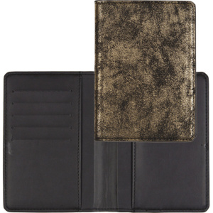 Обложка для паспорта из к/з Cristine 5 отд. д/визиток, черная с золотом с перламутром и блестками