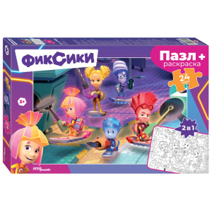 Пазлы МАКСИ 24 элемента  500*345мм.+раскраска  "Фиксики" (Аэроплан)