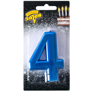Свеча-цифра "4" Синяя, 8см