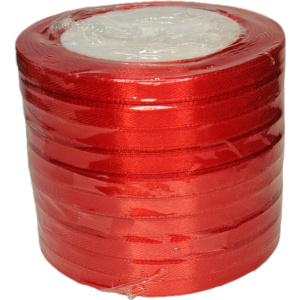Лента упаковочная атласная  6мм, 22 м красная (10шт/уп)
