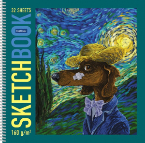 Скетчбук 290*290мм  32л., гребень, 160гр/м2 "Такса-Ван Гог" пошагов.эскизы