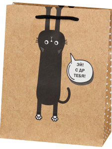 Пакет подар. бумажн. крафт 18*23*8 см 130гр/м2  Чёрный котик
