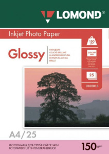 Фотобумага INK JET LOMOND А4 150г, 25л, глянцевая, односторонняя