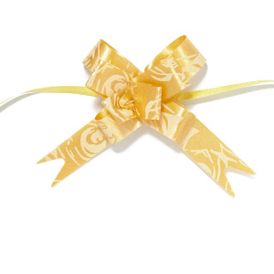 Бант подарочный затягивающийся   4см*10мм, 20см, рисунок ассорти БРОНЗА 10шт/уп