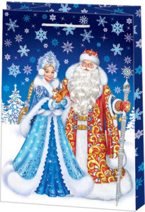 Пакет подар. бум. новогодн. 22*31*10см 130гр/м "Дед Мороз и Снегурочка"