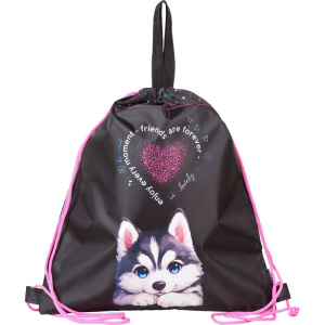 Мешок для обуви 1 отд, 380*430 Cute Husky", верев.завязки, текст.ручки