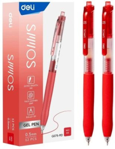 Ручка гелевая Deli   0,5мм красная, резиновая манжета
