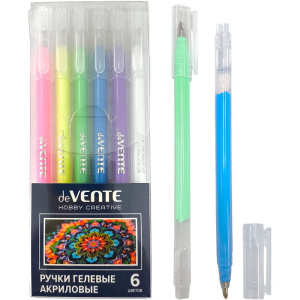 Набор гелевых акриловых ручек deVENTE  6цв." HOBBY CREATIVE""  1,0мм, прозрачно-матовый корпус