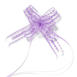 Бант подарочный затягивающийся   7см*18мм, с органзой, горошек СИРЕНЕВЫЙ, 10 шт/уп