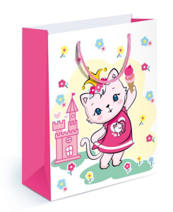 Пакет подар. бумажн. 18*23*8см, 150гр/м, Киска принцесса