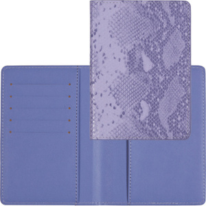 Обложка для паспорта из к/з Reptile 5 отд. д/визиток, сиреневая