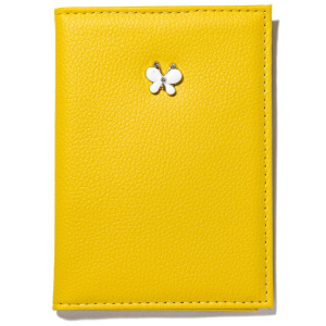 Обложка для паспорта из к/з золотистая метал. брошка, жёлтая
