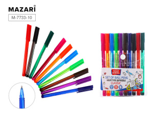 Набор ручек шар. MAZARI Classic 10 цв, 1,0мм, полупрозр.корпус