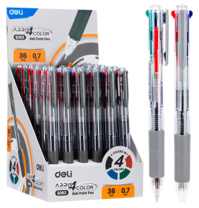 Ручка шар. многоцв. 4-х цветная, 0,7мм, резин.манжета