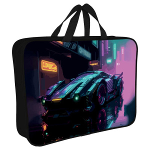 Папка А4 (360*270*80) с ручками, молния, ткань "Спортивный автомобиль NEW "