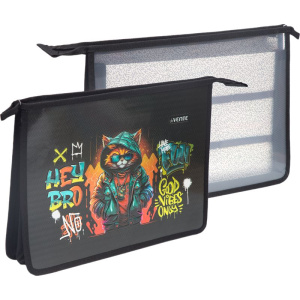 Папка д/труда А4 (337*243*80) 2отд. молния сверху, пластик" Hey Bro" конгр.тиснение