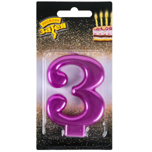 Свеча-цифра "3" Ярко-розовая 8см.