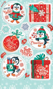 Наклейки новогодние "Пингвины" 15*9см