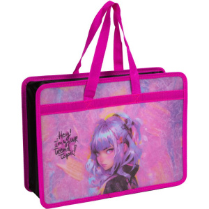 Папка А4 (335*260*100) с ручками, молния, пластик" Hey Girl"