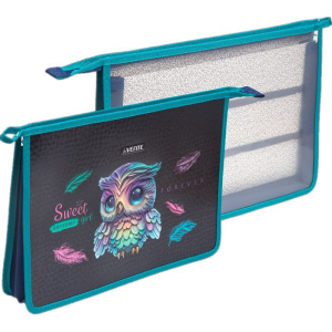 Папка д/труда А4 (337*243*80) 2отд. молния сверху, пластик" Happy Owl" конгр.тиснение