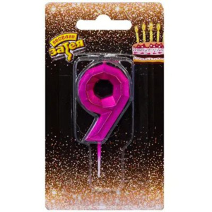 Свеча-цифра "9" Диамант Маджента, 4,5см.