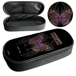 Пенал-косметичка с откид.планкой (220*90*50) молния, ткань "Бабочка на чёрном"