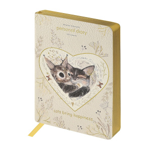 Ежедневник недат. А6 128л., мягк.обл., иск.кожа "Fauna. Котики приносят счастье" ляссе
