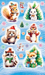 Наклейки новогодние "Лесные животные" 16*10см