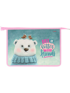 Папка д/тетрад. А4 (336*244*10) молния сверху, пластик+картон "Теплая дружба"