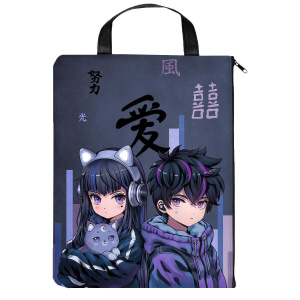 Папка А4 (330*250) с ручкой, молния, ткань "Кибер аниме"