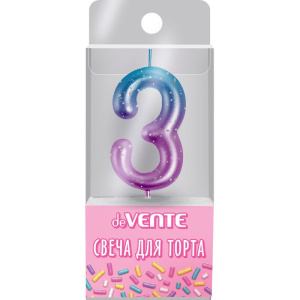 Свеча-цифра "3" Degrade  6 см, метал.цвет+напыление серебрян.точками