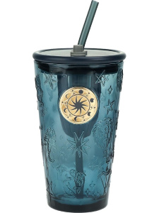 Стакан с трубочкой 450мл "Солнечный стиль", синий, стекло