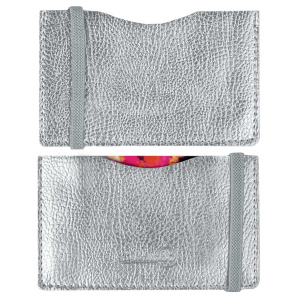 Чехол д/пласт.карт "Наппа серебряный металлик" 108*65мм, блинт.тиснение, 2 отд., резинка